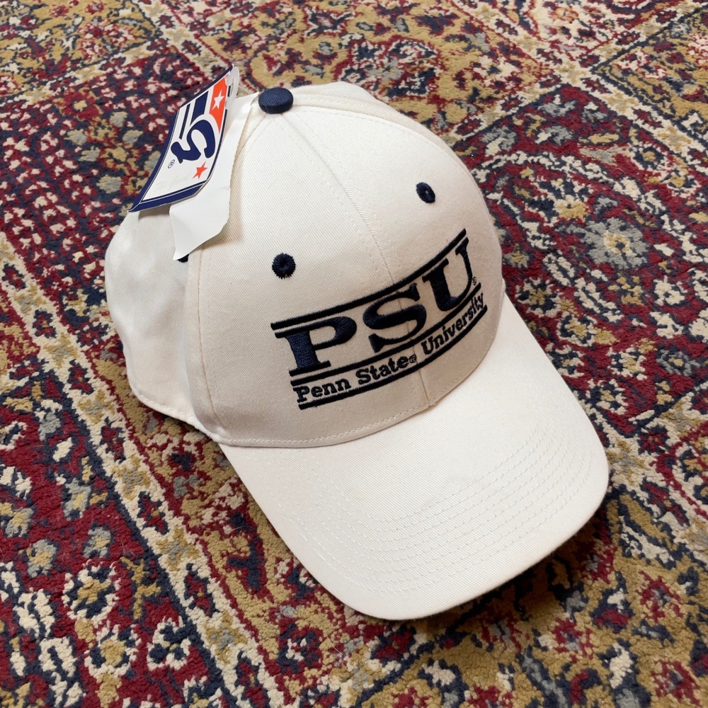 VTG 90s DS‎ NWT The Game PSU Penn State University Snap Back Cap Hat White Navy
